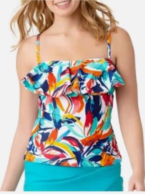 Catalina Tropical Ruffle Tankini Top Multicolor size 1X